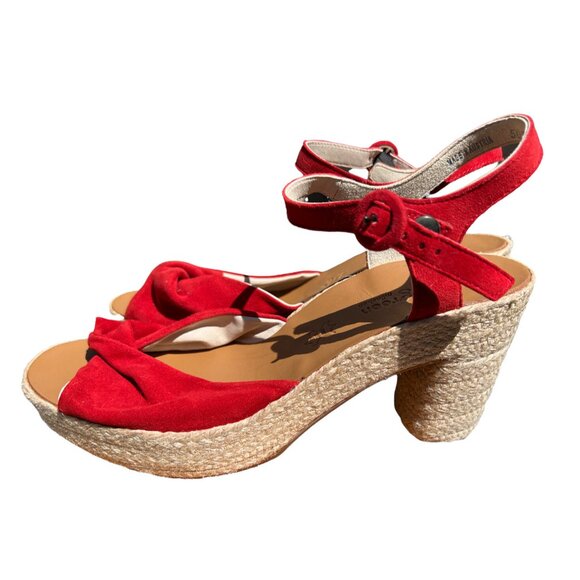 Paul Green Harper Red Suede Open Toe Platforms Espadrilles Heels Leather US 9 - Picture 2 of 6
